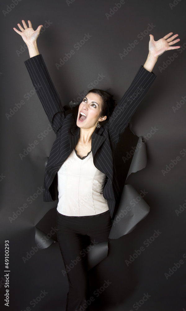 Business Woman Breaks Through Black Barrier Business Woman Breaks Through Black Barrier