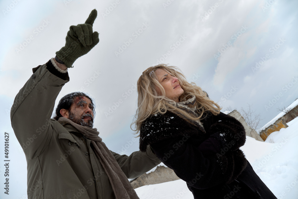 Homeless couple in winter time Homeless couple in winter time