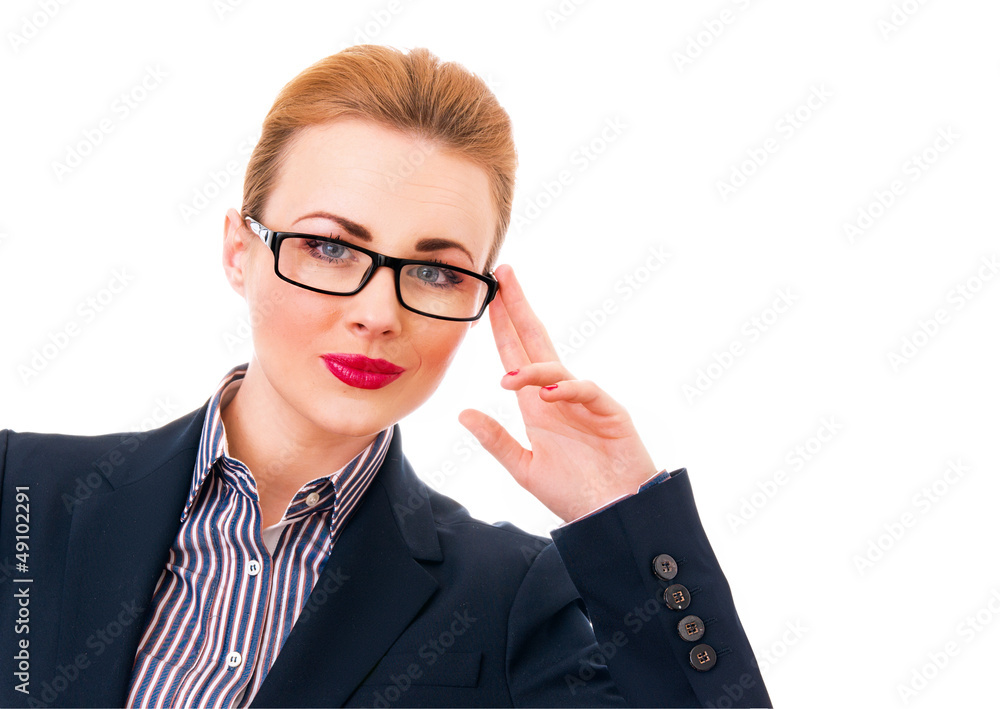 Close-up portrait of young business woman with eyeglasses Close-up portrait of young business woman with eyeglasses