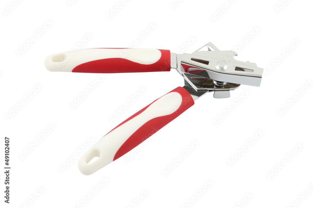 Twist can opener opened on white background. Twist can opener opened on white background.