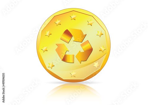 Recycle Economy Ã¢Â?Â? Recycle symbol on Gold Coin