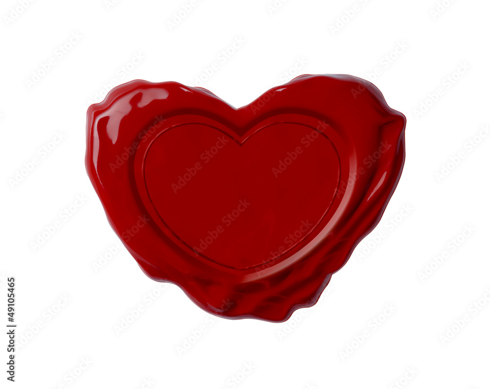 Red wax seal in shape of heart isolated on white Red wax seal in shape of heart isolated on white
