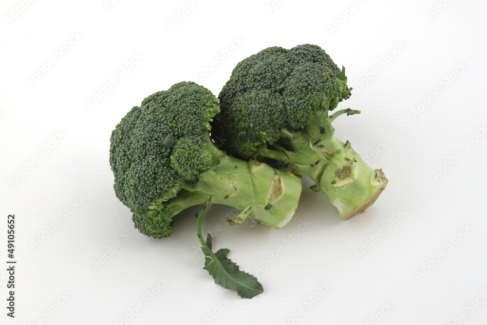 Freshly cut broccoli on a plain white background. Freshly cut broccoli on a plain white background.