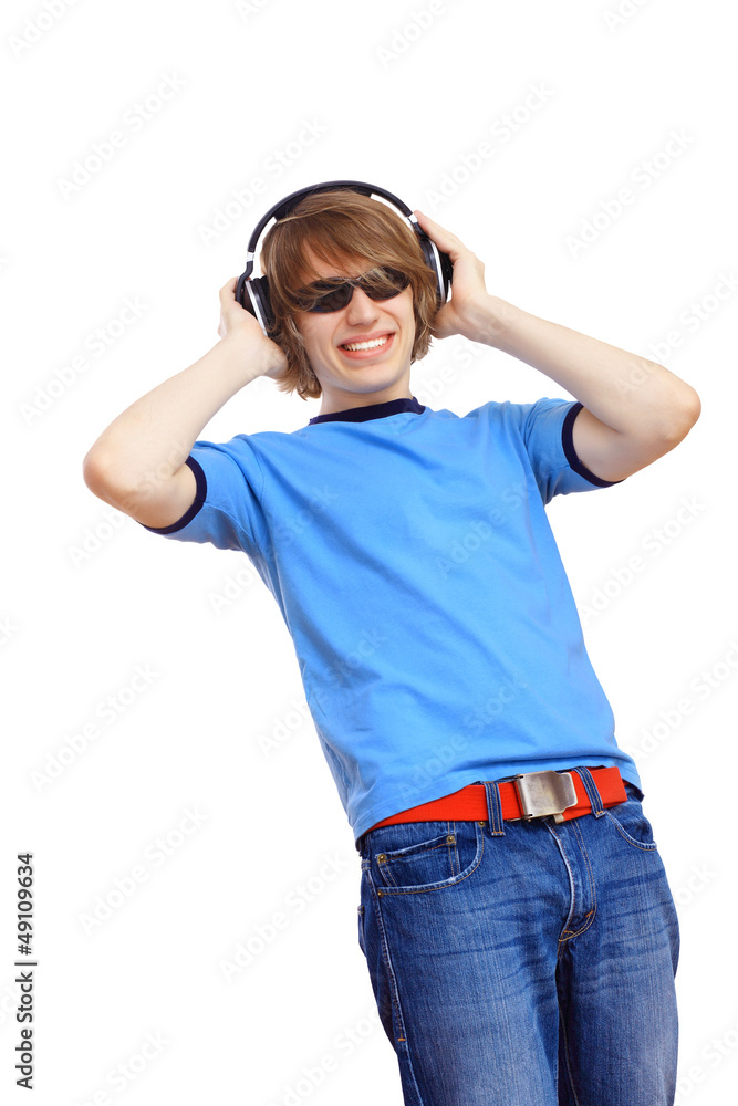 Happy smiling young man dancing Happy smiling young man dancing