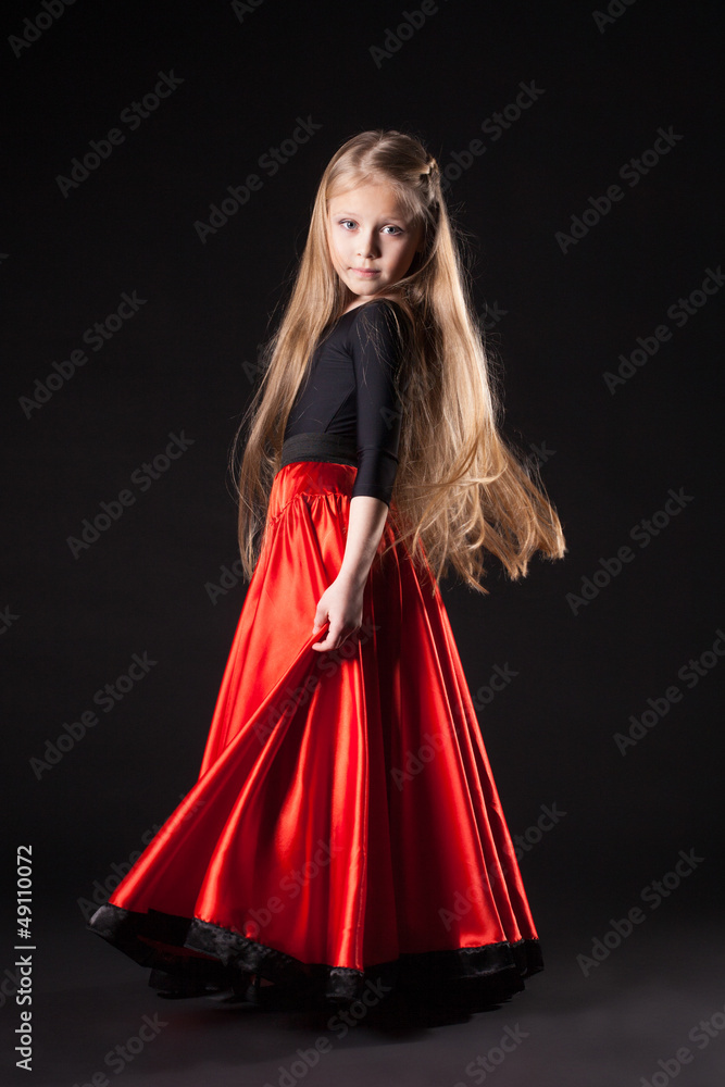 girl in oriental hispanic costume dance flamenco