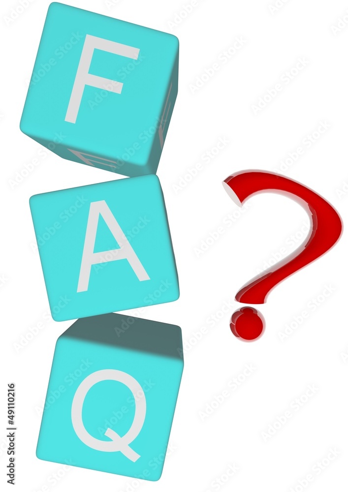 Cubes lettering FAQ with question mark isolated on white Cubes lettering FAQ with question mark isolated on white
