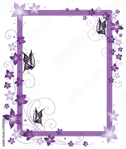 Ranke, Rahmen, Blüten, Schmetterlinge, lila, violett
