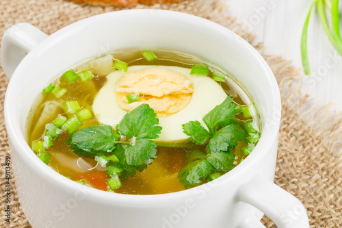 Hot soup with boiled