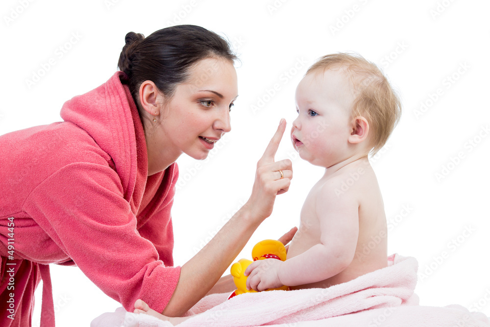 mother with baby after bathing mother with baby after bathing