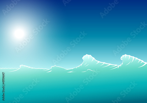 Wellen mit Himmel und Sonne