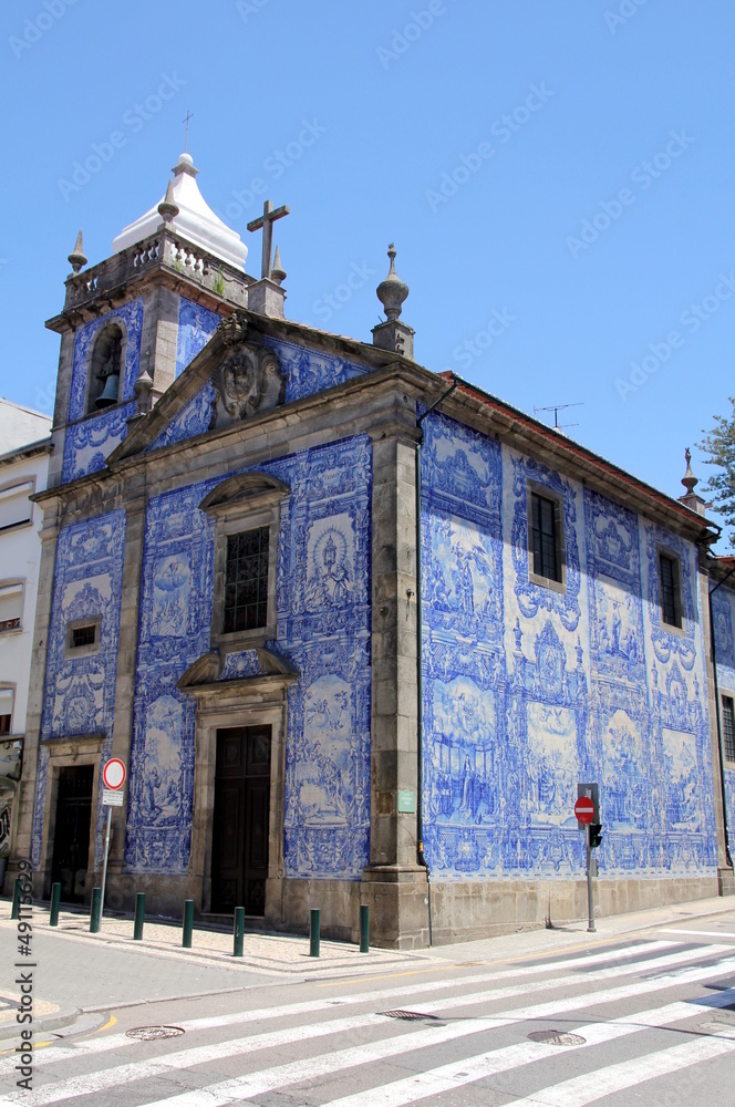 Azulejos on a church wall in Porto, Portugal