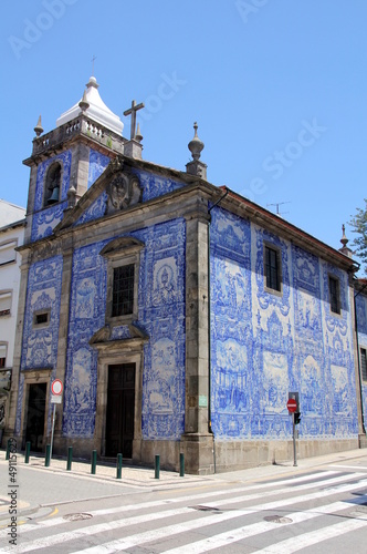 Azulejos on a church wall in Porto, Portugal