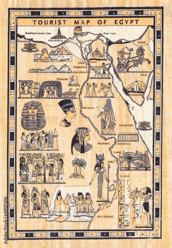 Tourist map of egypt painted on papyrus