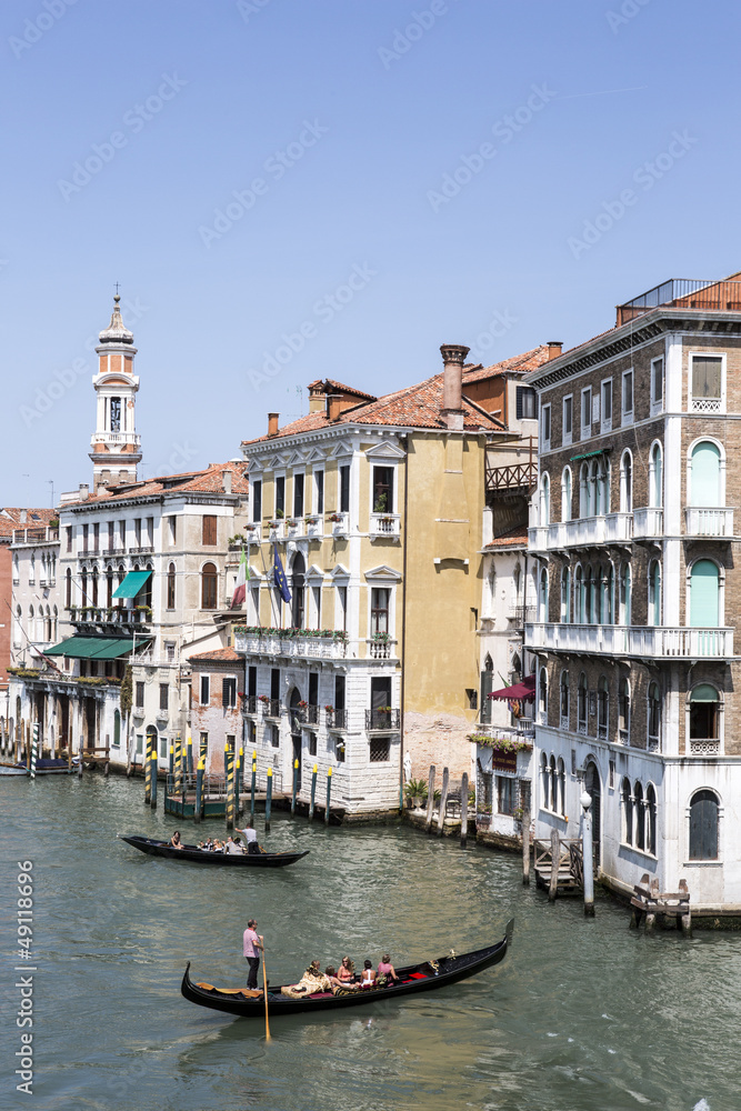 Tourists and gondolas in Venice, Italy