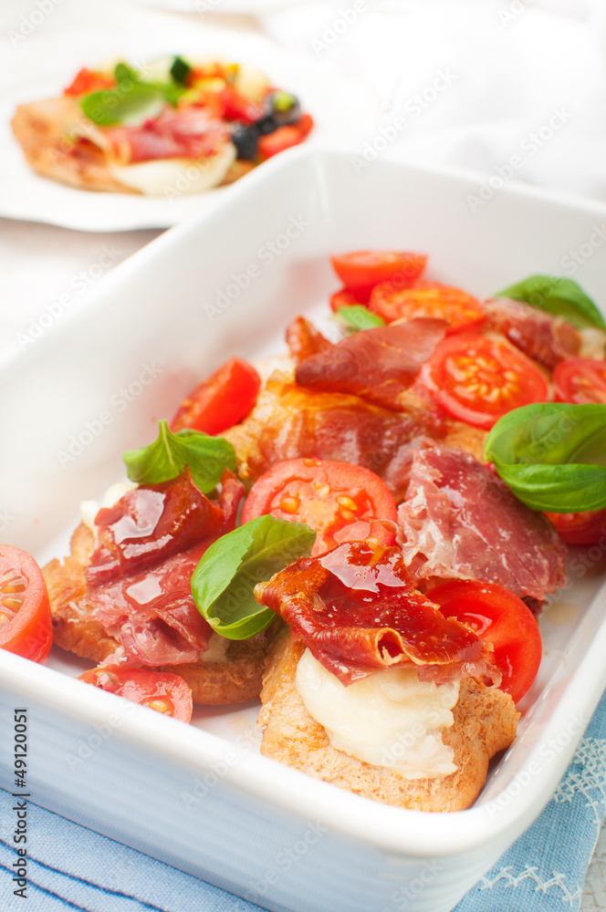 chicken fillet baked with mozzarella, Parma ham and vegetables chicken fillet baked with mozzarella, Parma ham and vegetables