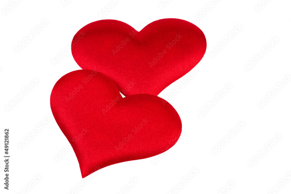 two red heart isolated on white background