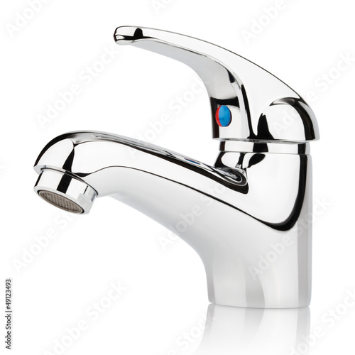 Closeup of faucet for water isolated on white with clipping path photo