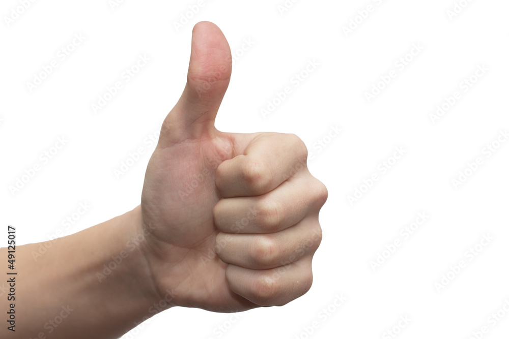 man's hand on a white background