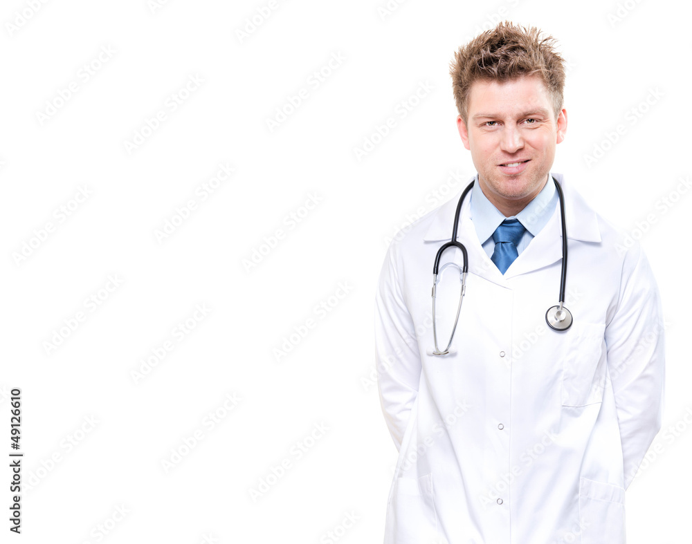Smiling male medical doctor with stethoscope Smiling male medical doctor with stethoscope