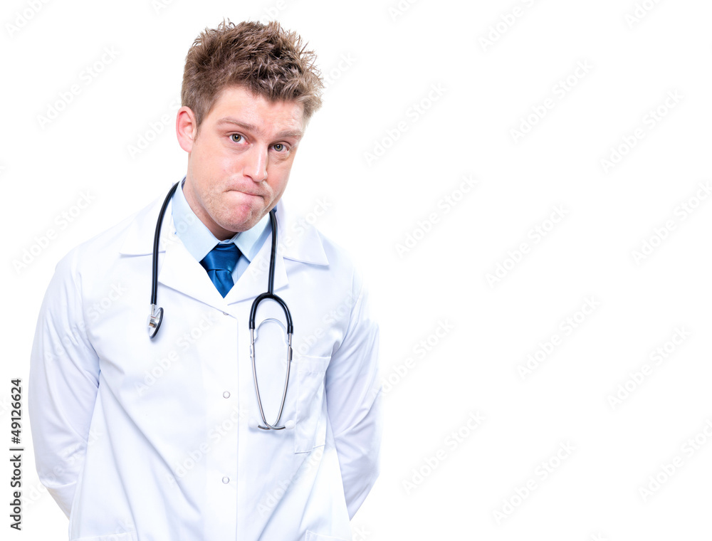 Expressive male doctor with stethoscope. Isolated Expressive male doctor with stethoscope. Isolated