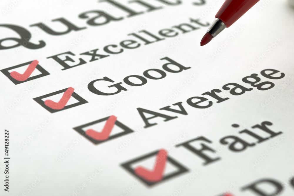 Quality Excellent Good Average Fair Poor check boxes Quality Excellent Good Average Fair Poor check boxes