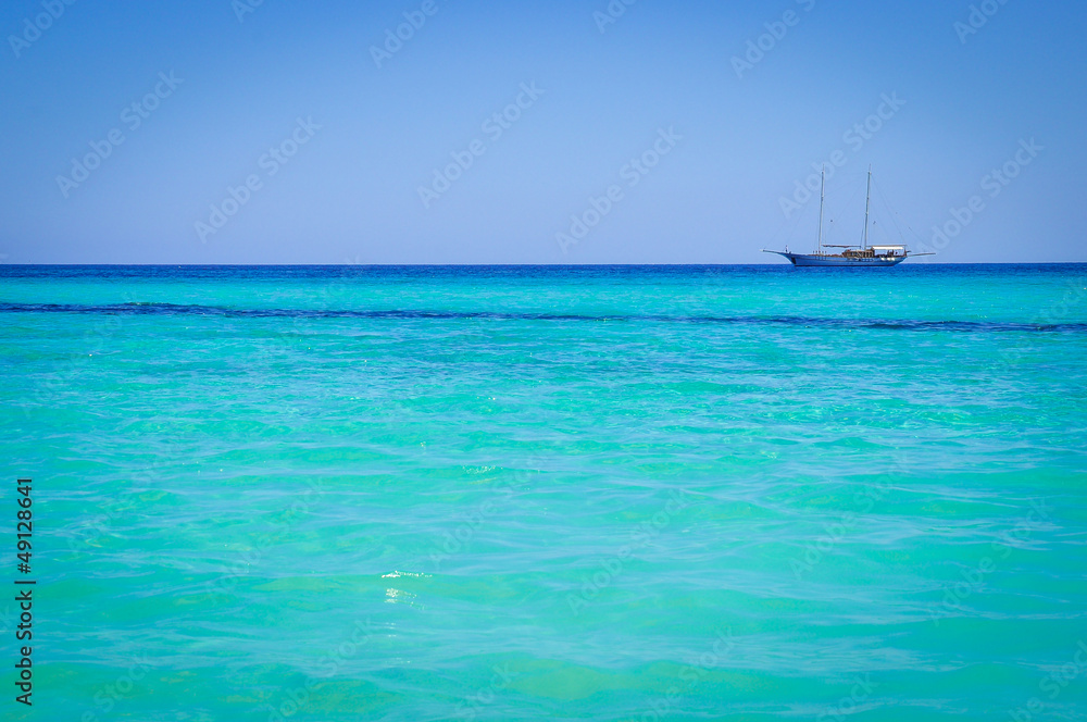 sailing-ship in the azure sea