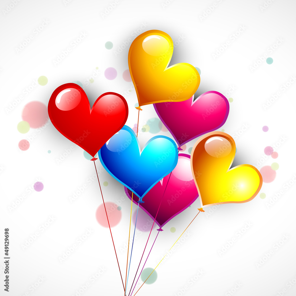 Happy Valentine's Day background with glossy colorful hearts bal
