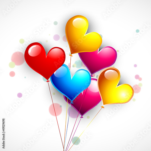 Happy Valentine s Day background with glossy colorful hearts bal
