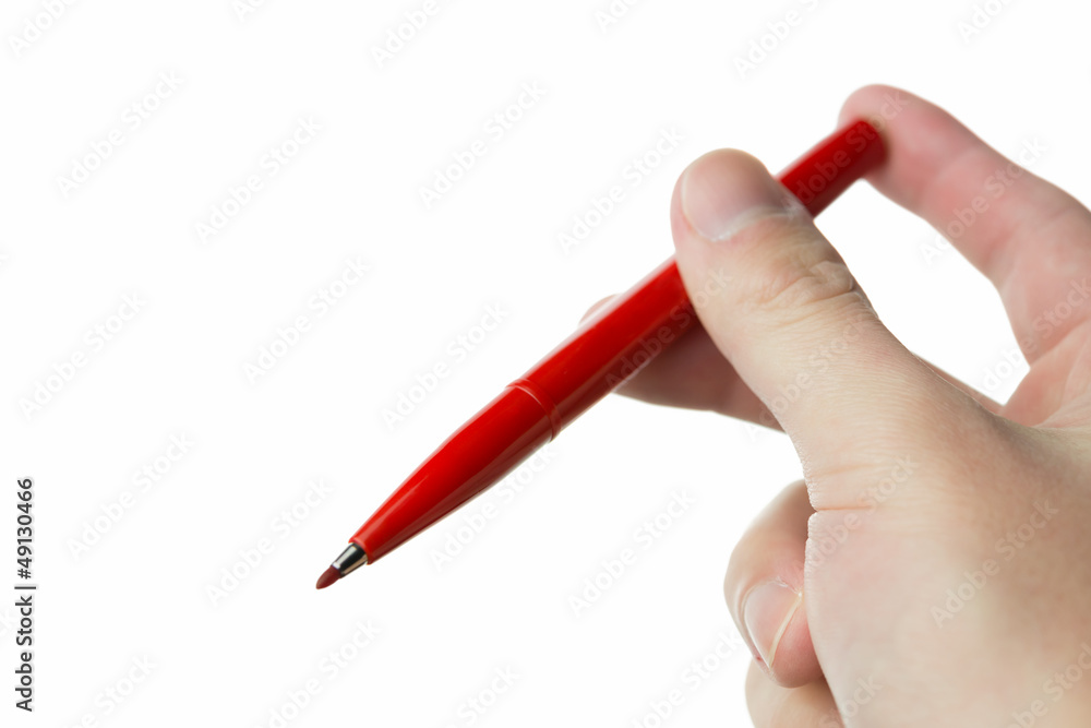 man having red highlighter pen isolated on white background man having red highlighter pen isolated on white background