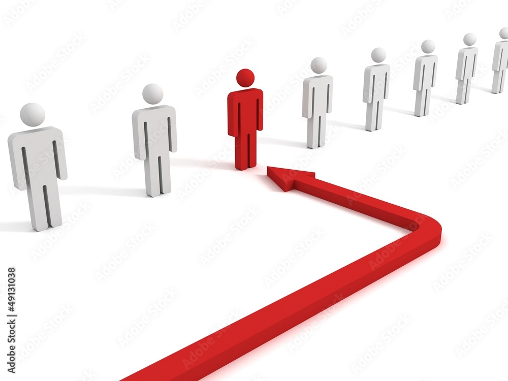 red man in white crowd. individuality concept red man in white crowd. individuality concept