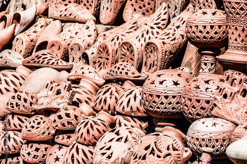Traditional moroccan pottery at the market