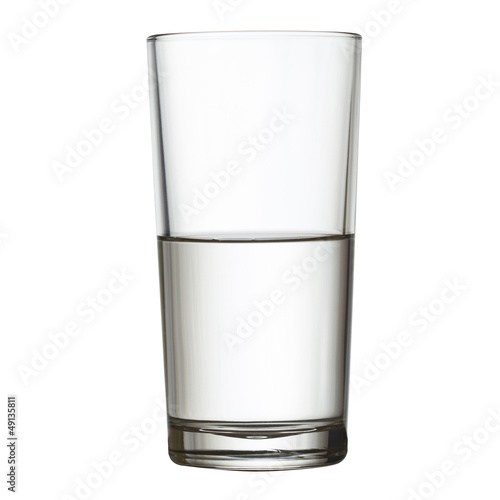 tall half full glass of water isolated on white clipping path in