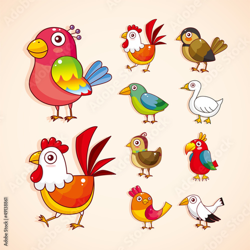 cartoon bird icon set