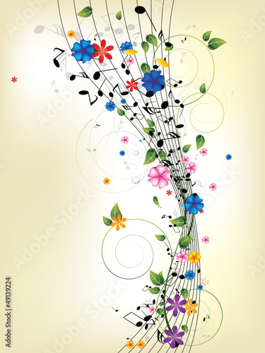 Floral musical background with notes