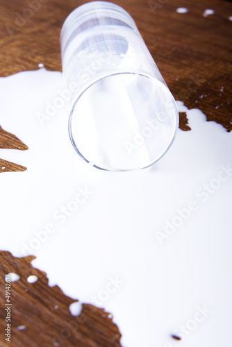 Milk spilled from glass photo