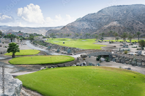 Golf course fairway at tropical resort, Canary Islands, Spain