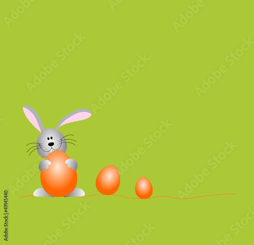 Frecher Hase mit Eiern als Hintergrund