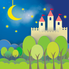 Fototapete Schloss Fantasy Castle cardboard card in midnight background  © 9'63 Creation