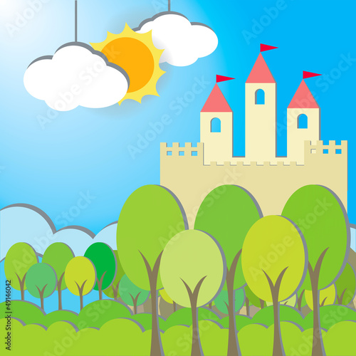 Fantasy Castle cardboard card in morning background #49146042