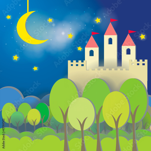 Fantasy Castle cardboard card in midnight background #49146043