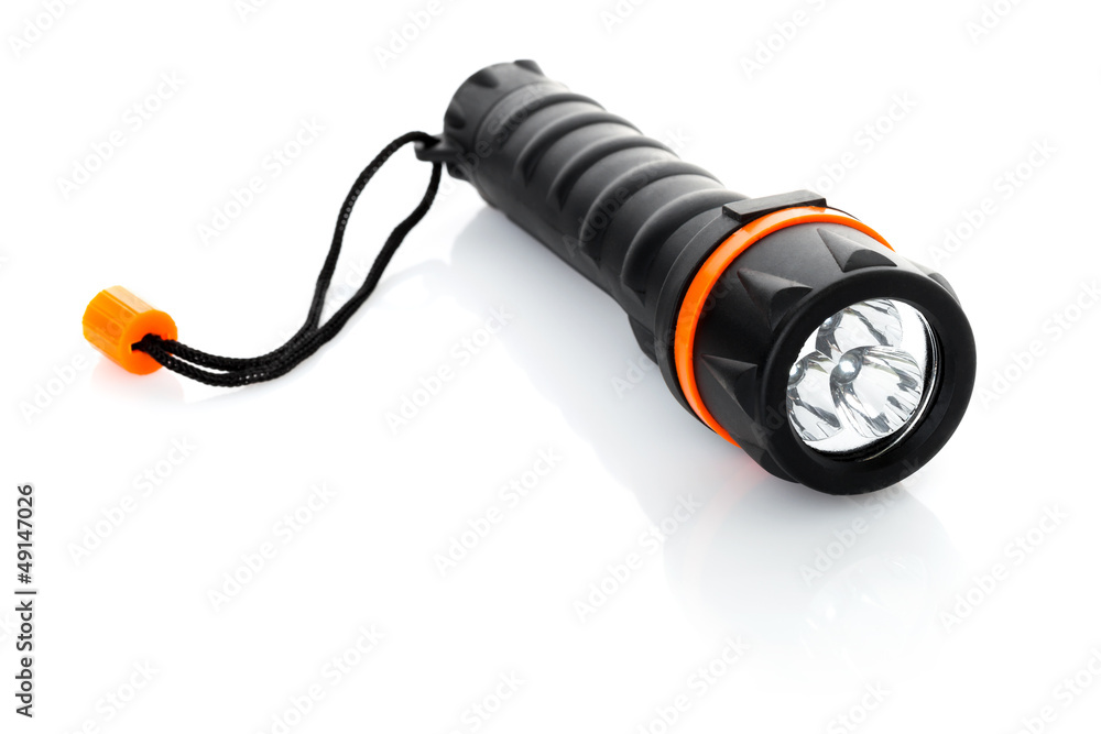 Portable waterproof flashlight isolated on white Portable waterproof flashlight isolated on white