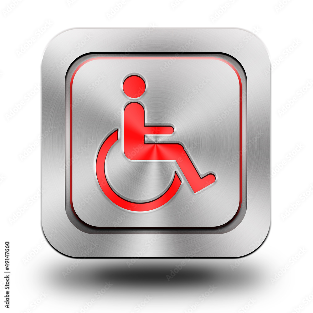 Wheelchair aluminum glossy icon, button - obrazy, fototapety, plakaty 