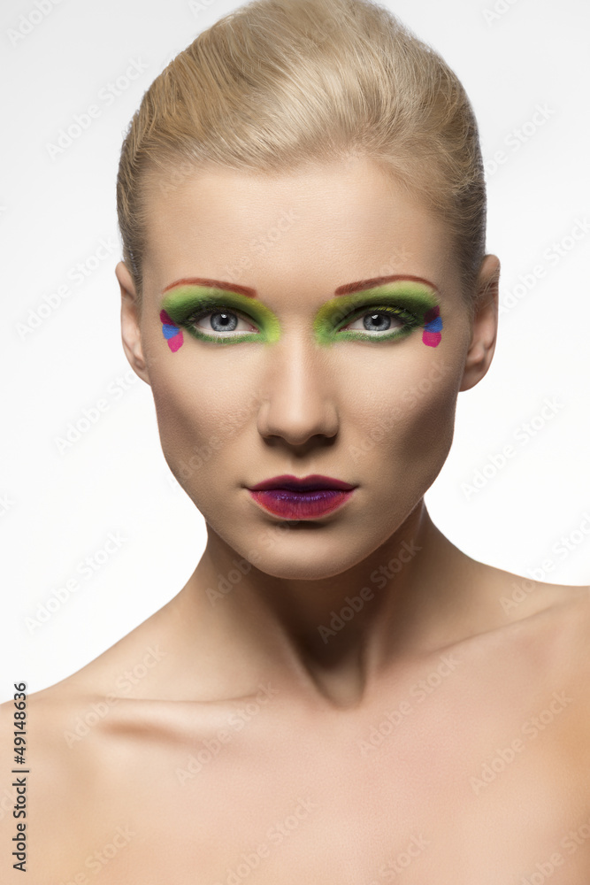 beauty portrait of blonde girl in front of the camera beauty portrait of blonde girl in front of the camera