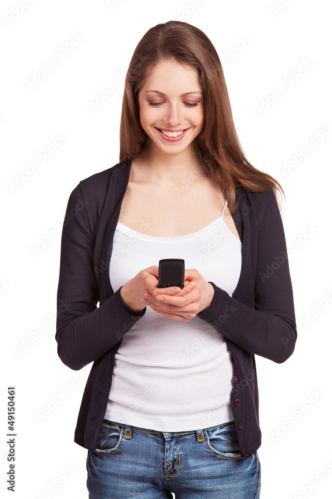 Cheerful girl with a mobile phone Cheerful girl with a mobile phone