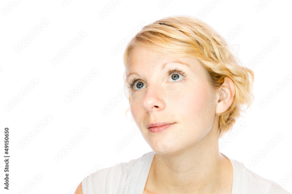Simplicity - Girl looking up there (isolated on white) Simplicity - Girl looking up there (isolated on white)