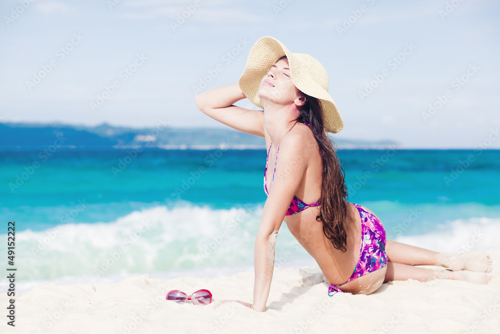 long haired girl in bikini on tropical bali beach long haired girl in bikini on tropical bali beach