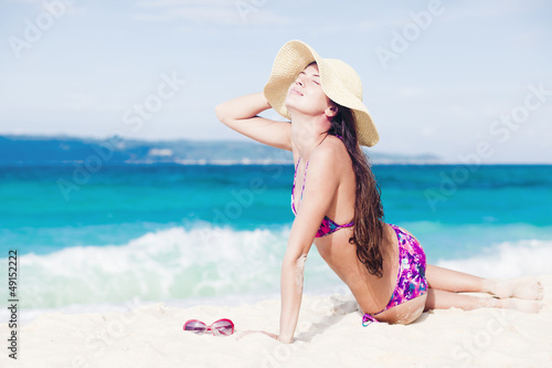 long haired girl in bikini on tropical bali beach © el.rudakova