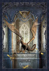 Fotobehang Draken Draken boven mystiek fantasietafereel  © diversepixel