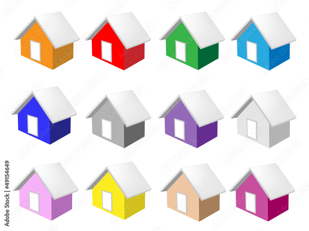 Colorful Illustration Set of Ten Houses Icon