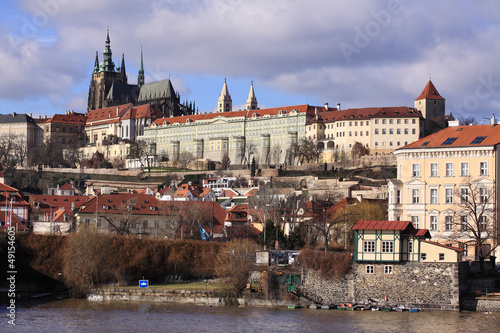 View on the winter Prague gothic Castle above River Vltava